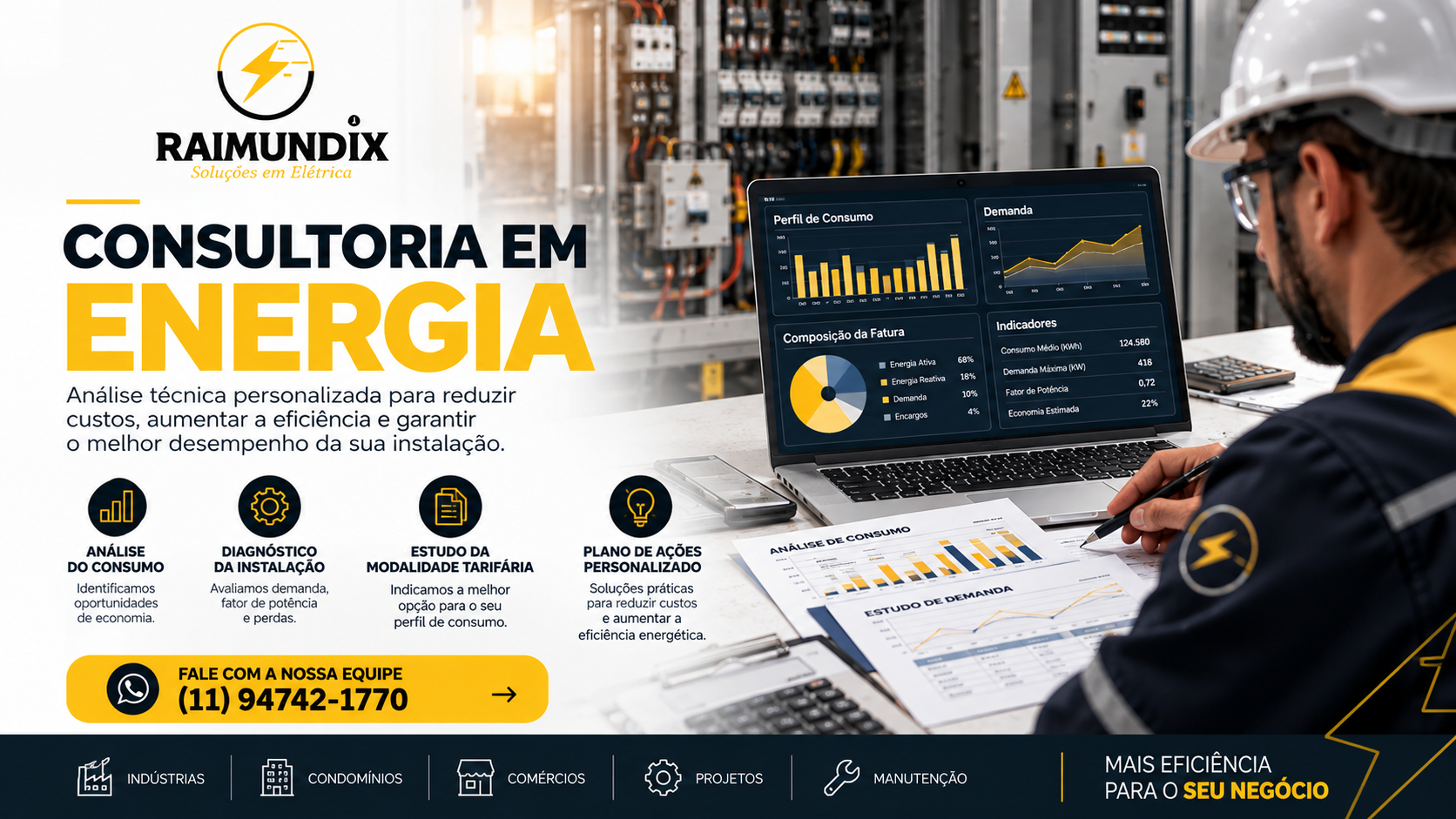 Análise de consumo, demanda e composição da fatura em gráficos